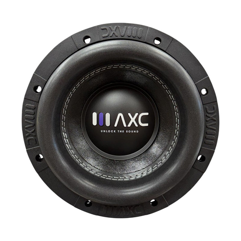 Black 8 in car subwoofer with stamped grille and logo center cone