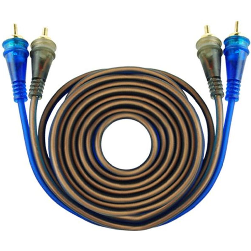 Audiopipe frosted RCA cable set with blue connectors and coiled cable