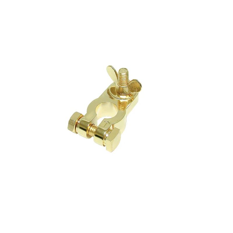 Audiopipe BT-100N negative battery terminal lug, brass-gold, single connector with screws