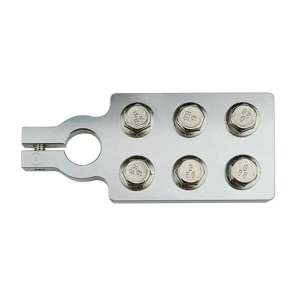 Negative battery terminal plate with multiple screw posts and central cable hole