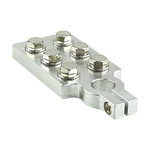 Positive multi cable battery terminal, silver metal base with bolt posts
