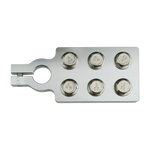 Positive multi-cable battery terminal with stamped bolt heads and plus marking