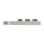 Positive battery terminal with side mounting arm and multiple top studs