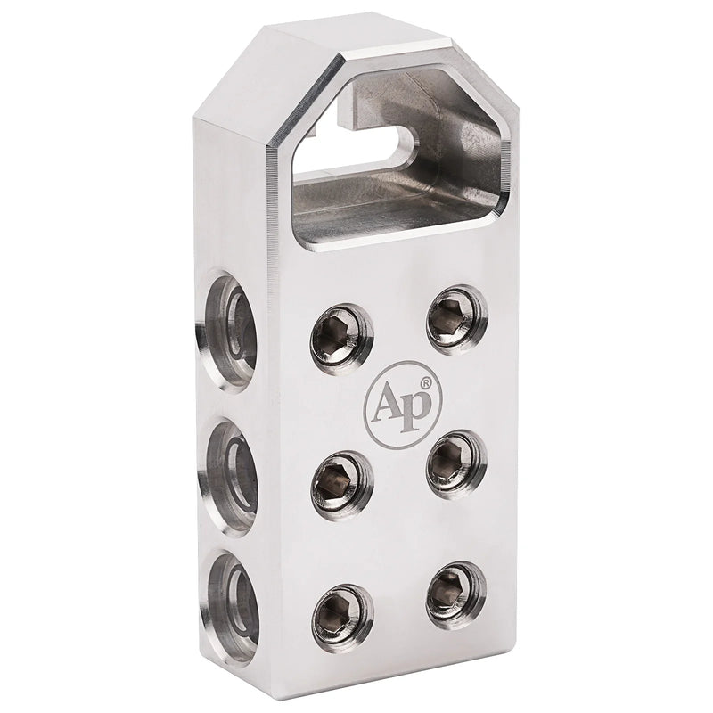 Audiopipe battery terminal block with central slot and six threaded connection holes