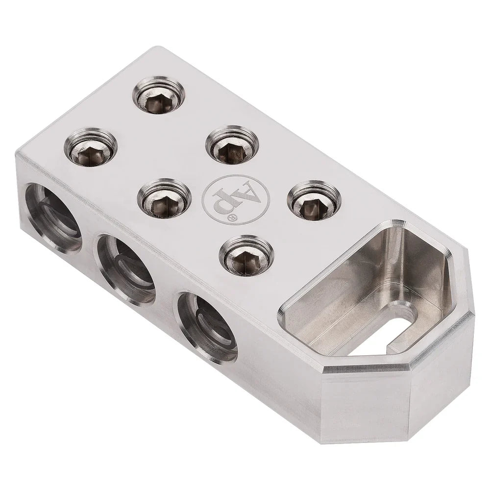 Audiopipe battery terminal with top slot, multiple threaded studs, and machined face