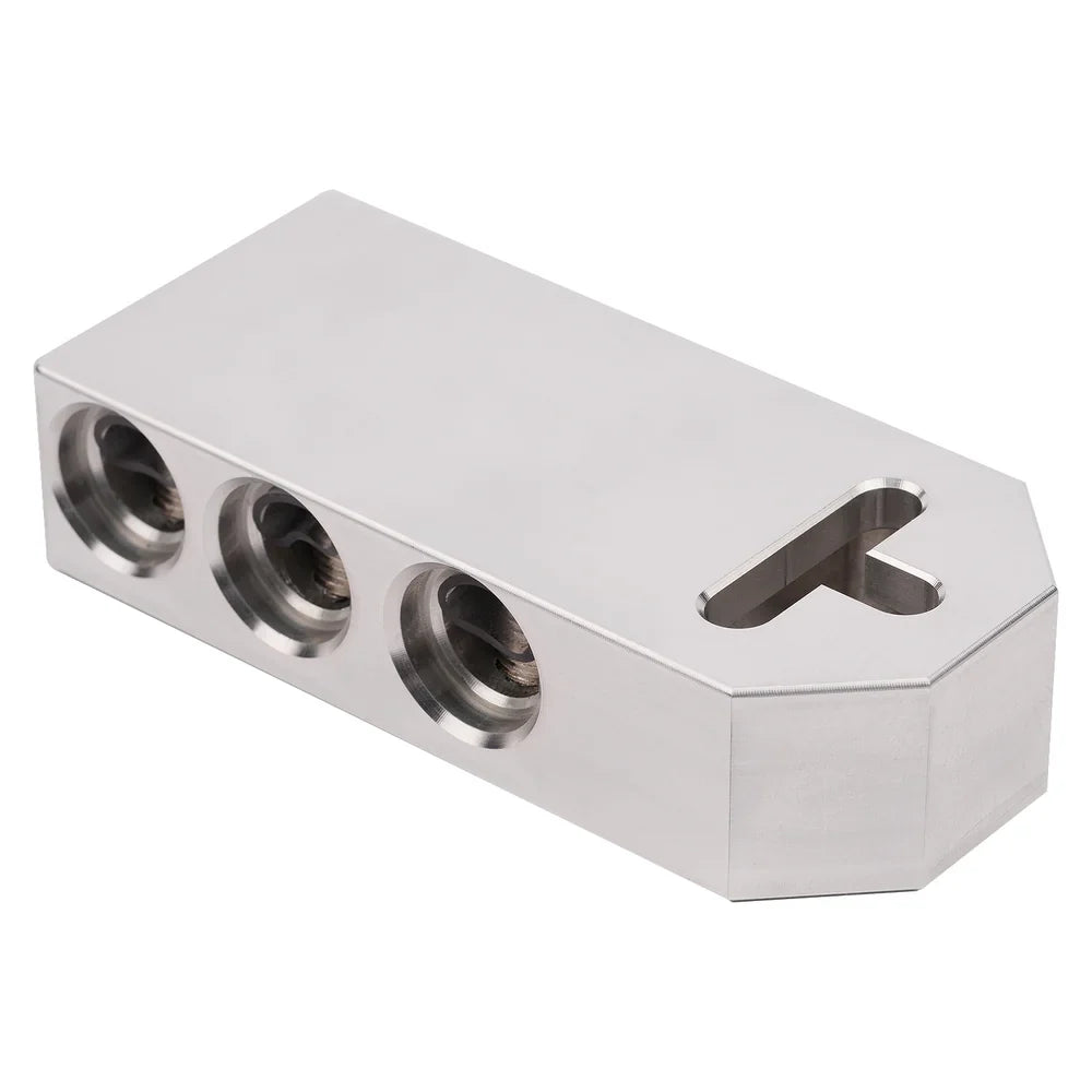 Audiopipe battery terminal with two end openings and machined metal body