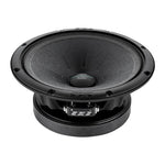 Single car subwoofer with textured black cone, center cap, and mounting holes