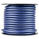 Coiled 9-conductor speed cable with blue jacket on spool