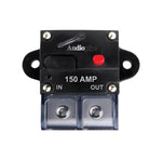 Audiopipe manual reset circuit breaker, black housing with red reset button, 150A IN/OUT terminals