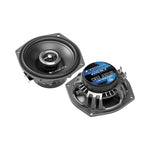 Pair of 2-way coaxial 5.25 in speakers with blue label and metal mounting brackets
