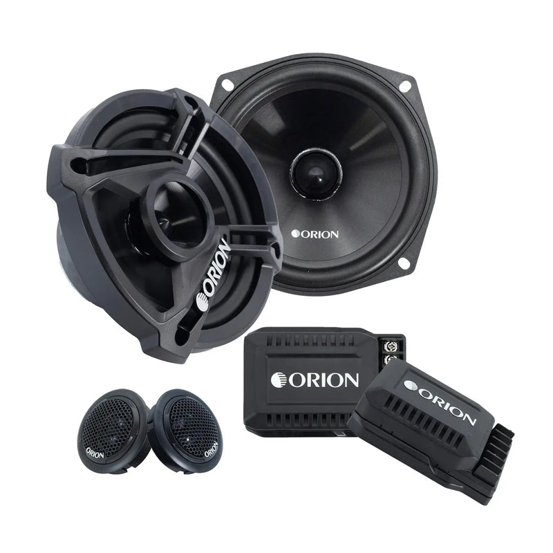 Car component speaker pair with woofer and tweeter, plus crossover and wiring kit