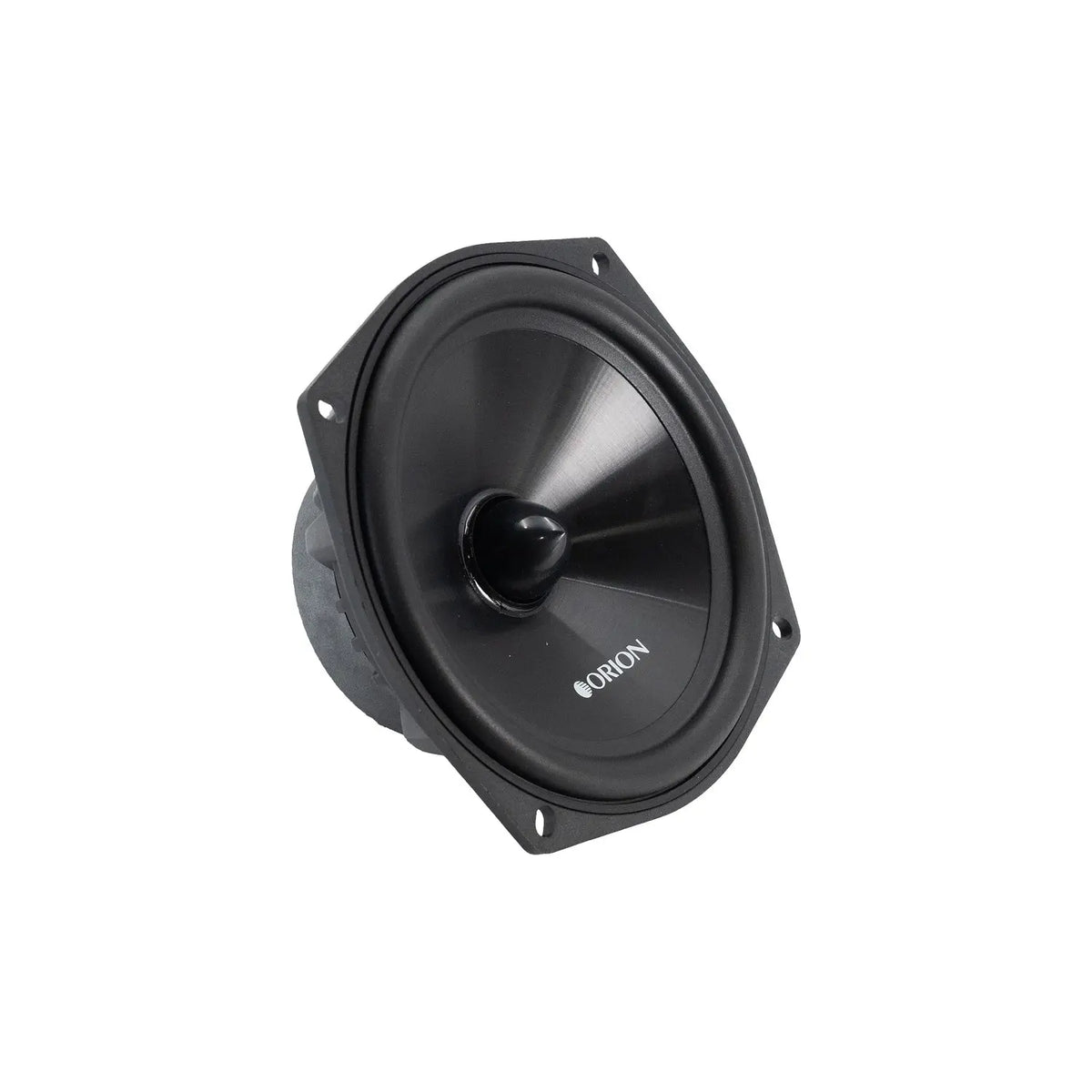 Side view of black 5.25 inch car component woofer speaker with mounting tabs