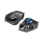 Orion 6x8" 3-way coaxial speaker pair, black drivers with blue Orion label