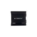 Black Orion 2-channel amplifier, back view with ORION logo and model text