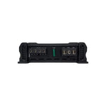 Black Orion 2-channel amplifier, back panel with input/output ports and terminals