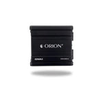 Black Orion 2-channel amplifier, front panel view with ORION logo and controls
