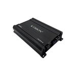 ORION monoblock amplifier CBA2000.1D, angled side view with corner mounting brackets