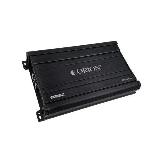 ORION black 4-channel car audio amplifier with side mounting brackets