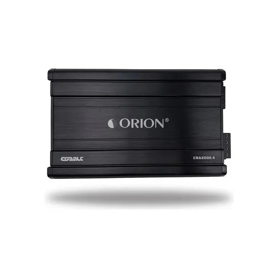 ORION black 4-channel car audio amplifier front panel view with model label