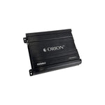 Orion 2-channel amplifier angled view, black chassis with ORION logo