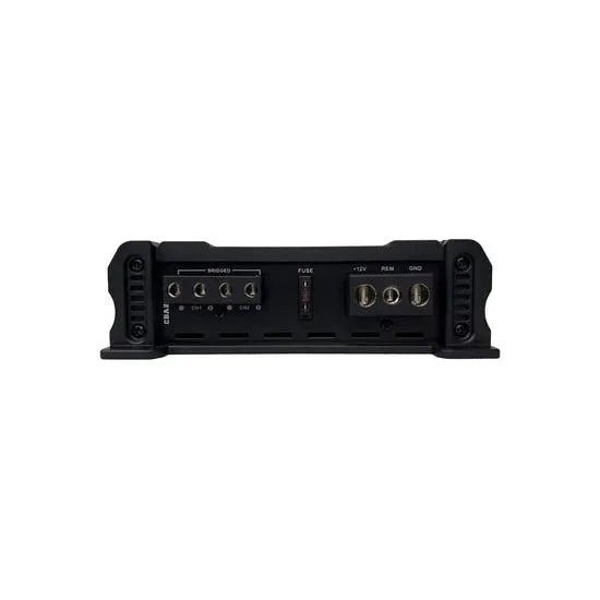 Orion 2-channel amplifier rear panel with connection ports and terminal blocks