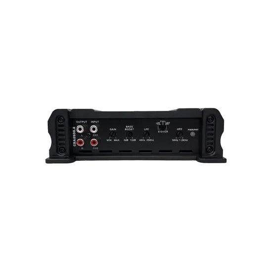 Orion 2-channel amplifier with front input/output controls and LED indicators