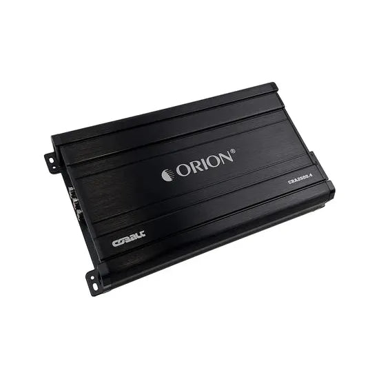Black Orion 4-channel car amplifier with mounting brackets and CBA2500.4 label