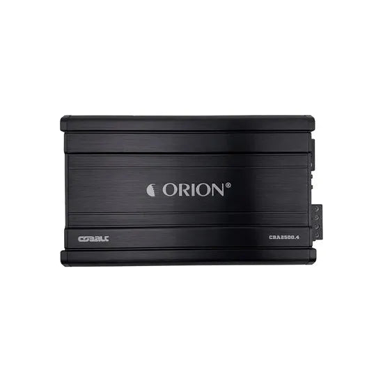 Black Orion 4-channel car amplifier with centered ORION logo and CBA2500.4 marking