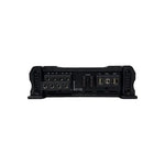 Black Orion 4-channel car amplifier rear panel with terminals, fuse area, and ports