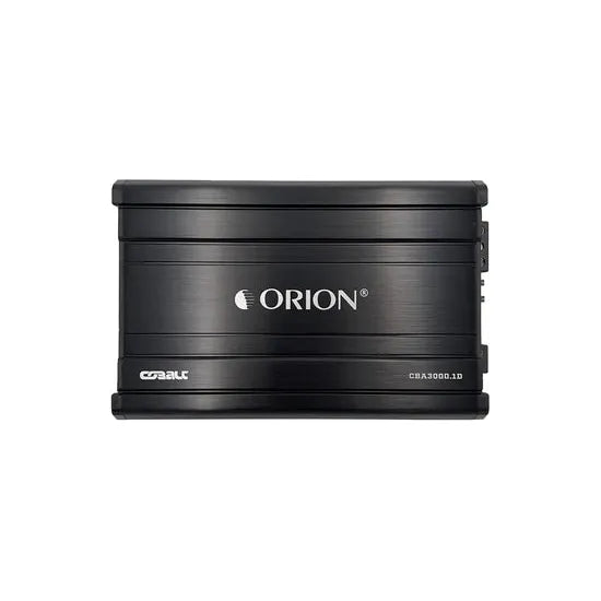 Black Orion CBA3000.1D monoblock amplifier front view with ORION logo