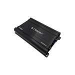 Black Orion monoblock amplifier angled view with ORION logo and side ports