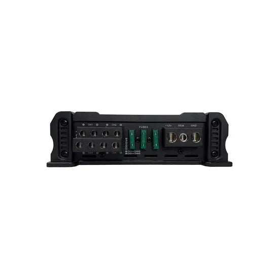 ORION 4-channel amplifier rear panel with connectors, terminal blocks, and switches