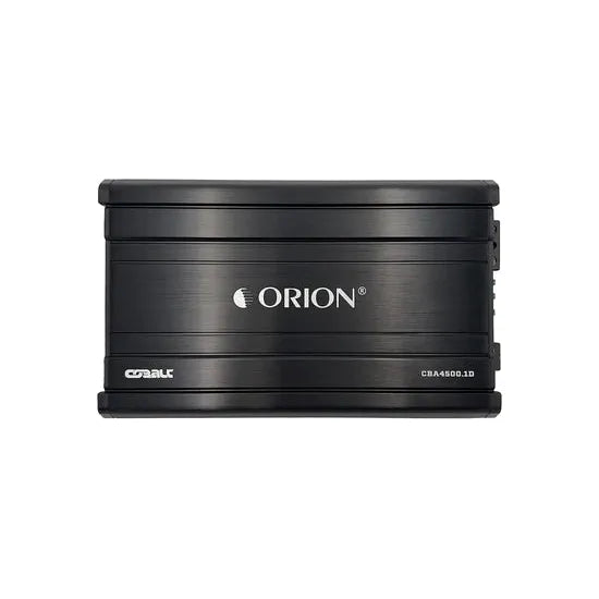 Black Orion car monoblock amplifier with ORION logo and label text