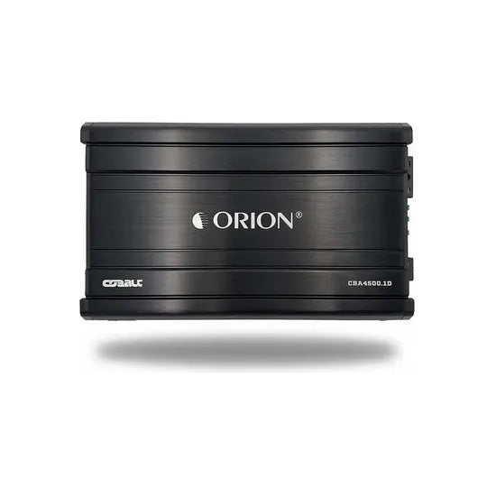 Black Orion car monoblock amplifier front view with ORION logo