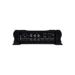 Black Orion 4-channel car amplifier rear controls with RCA inputs and speaker outputs