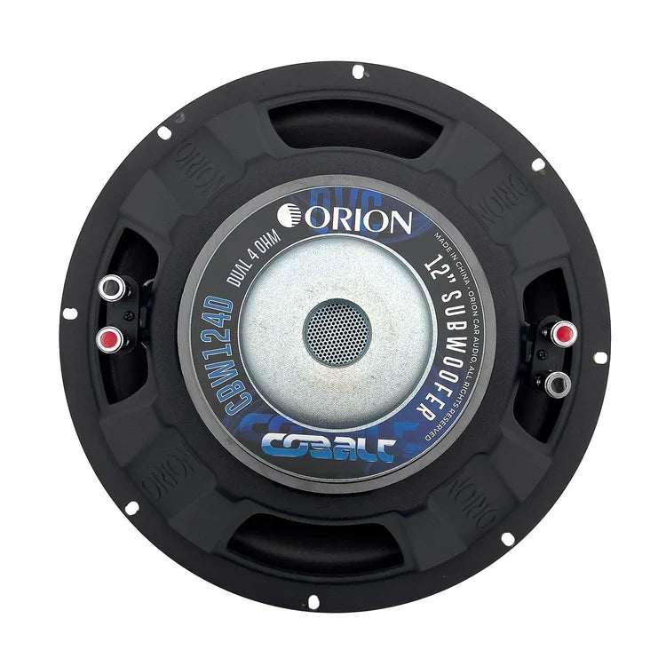 Orion 12-inch DVC subwoofer with stamped cone details and connector lugs