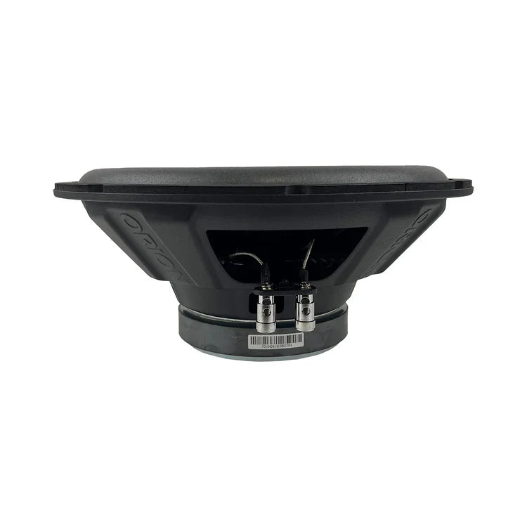 12-inch Orion subwoofer rear view with terminals and mounting frame