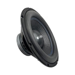 Orion subwoofer speaker angled view with black surround and blue-trim cone