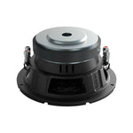 Orion 8-inch subwoofer with metal magnet housing and mounting pins, rear view
