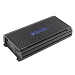 Black class D monoblock amplifier with ribbed heatsink and blue ORION logo
