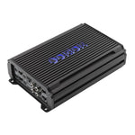 4-channel Class D amplifier, black ribbed top and slanted front panel