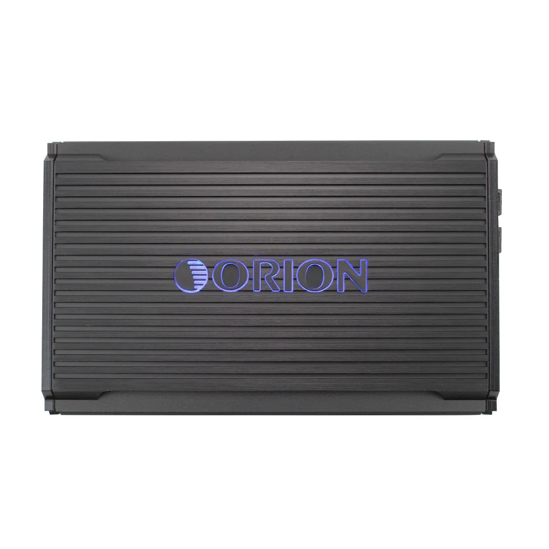 Orion 4-channel class D amplifier with ORION logo on black metal chassis