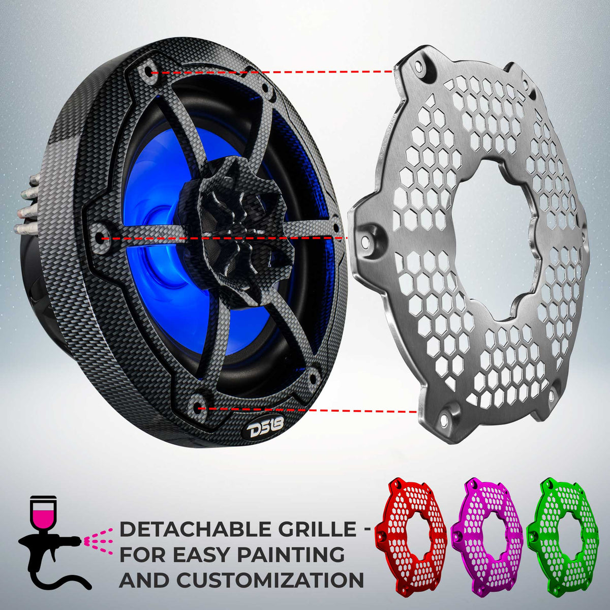 DS18 CF-65M 6.5" 2-Way 100W RMS LED RGB Coaxial Marine Speakers (Pair)