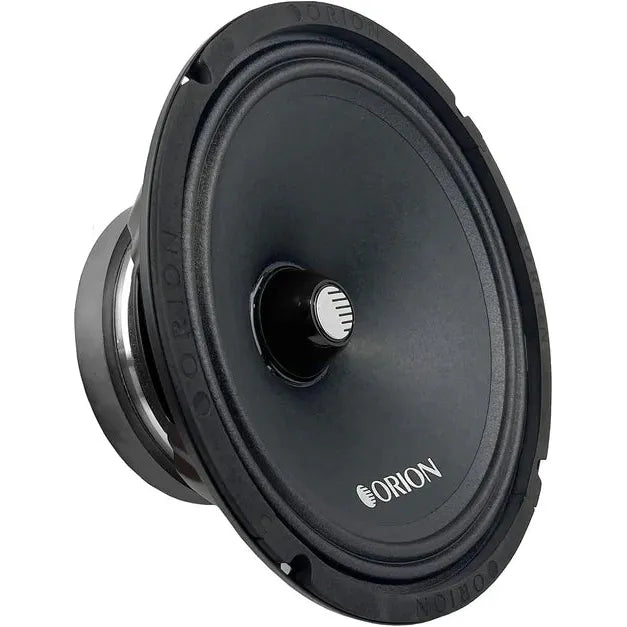 Black Orion 10-inch midrange speaker driver with dust cap and cone surround