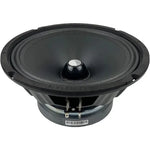 Black midrange speaker with visible terminals and mounting hardware at rear