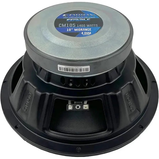 Black speaker enclosure with rear label plate and mounting rim