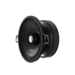 Black car midrange speaker, side view with outer mounting ring