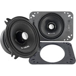 Black 4-inch midrange speaker with mounting plate, front dust cap, Orion badge