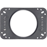 Black mounting plate for 4-inch midrange speaker with large center cutout and Orion marks