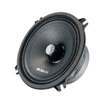 Black Orion midrange speaker close side angle with round driver and tabs